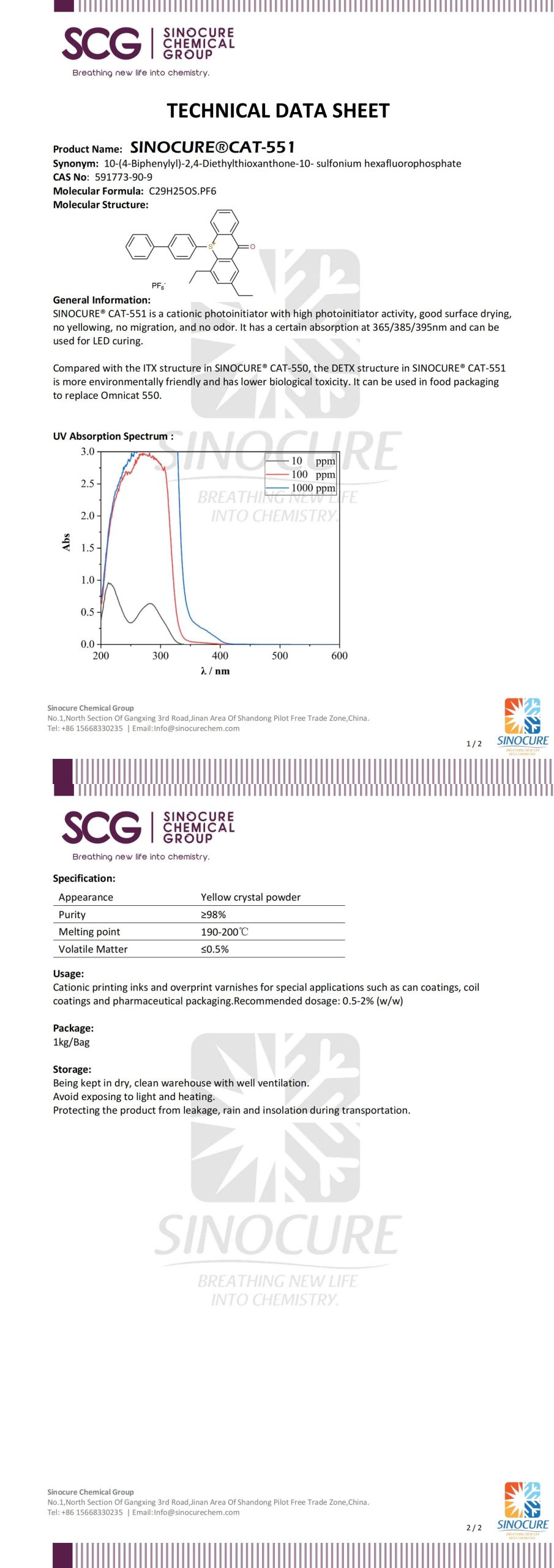 technical data sheet of SINOCURE CAT-551